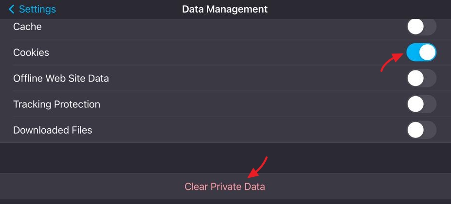 clearing cookies from iOs Firefox browser