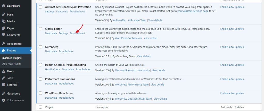 trobuleshoot plugin for conflict