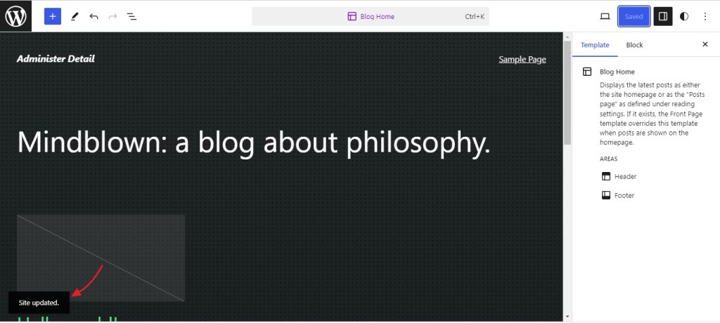 site update notiifcation changed in WordPress 6.5.