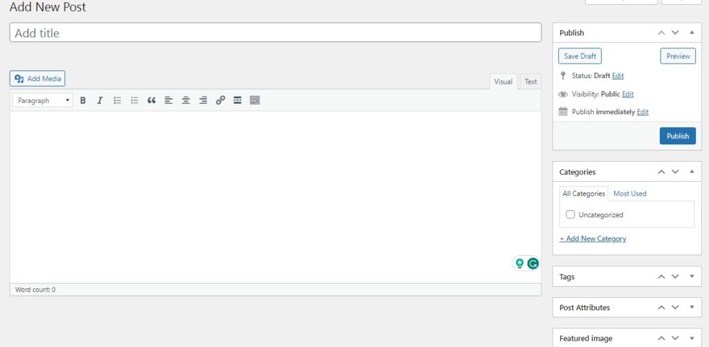The WordPress classic editor interface
