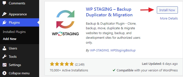 plugin to create a staging WordPress site for support