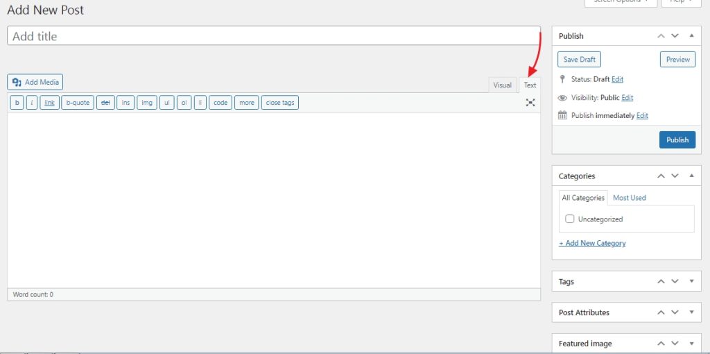 the text editor in classic editor