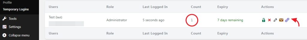 logged in user count in the plugin