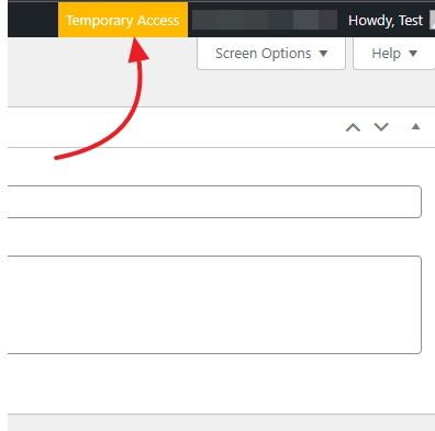 banner showing temporary access to the logged in user