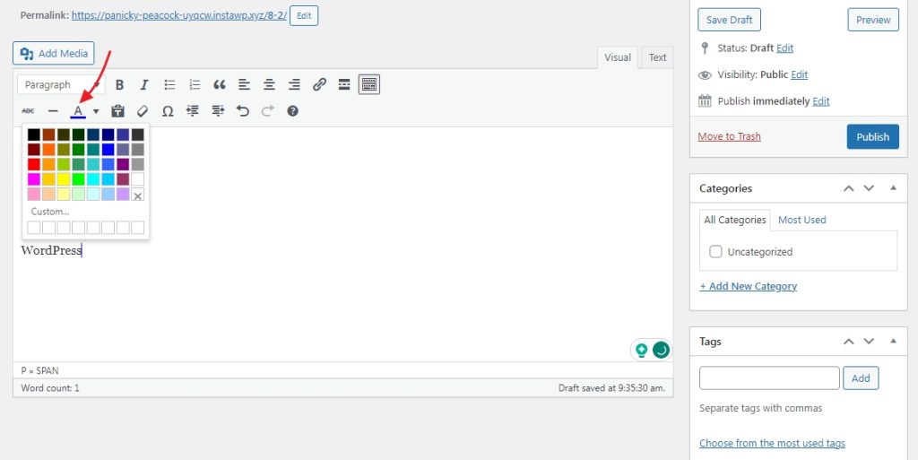 Text color option in the WordPress classic editor