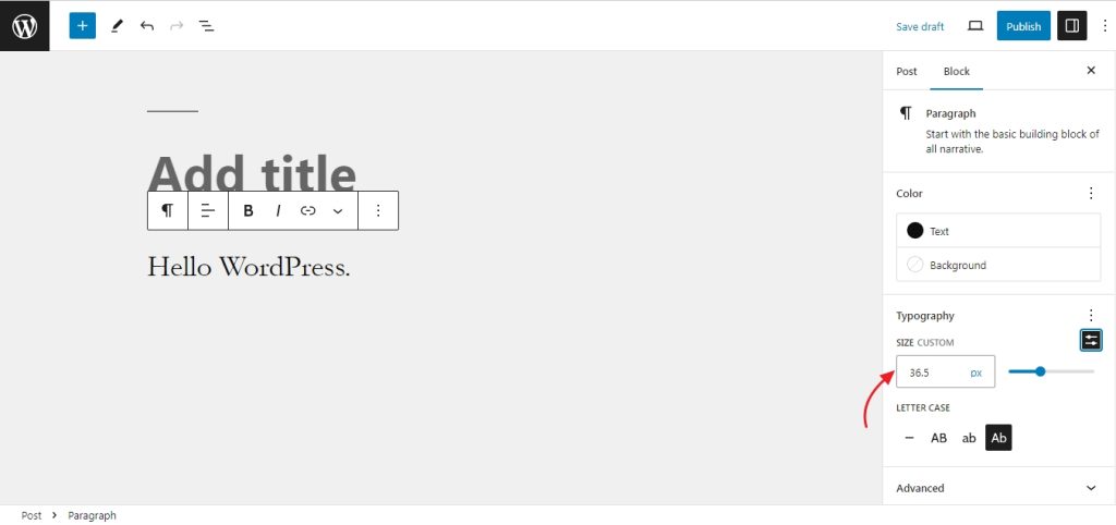 custom values for fonts in the block editor side panel