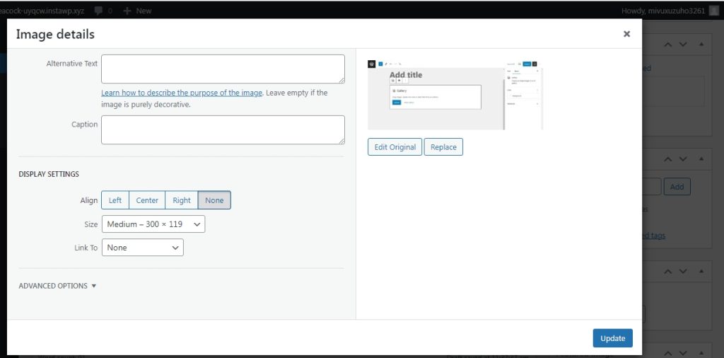 Image settings in the classic editor