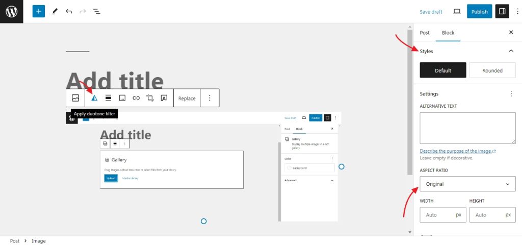 Image settings in the block editor