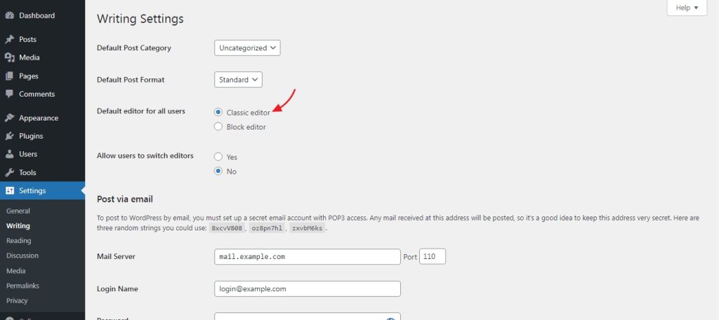 option to change the default editor 