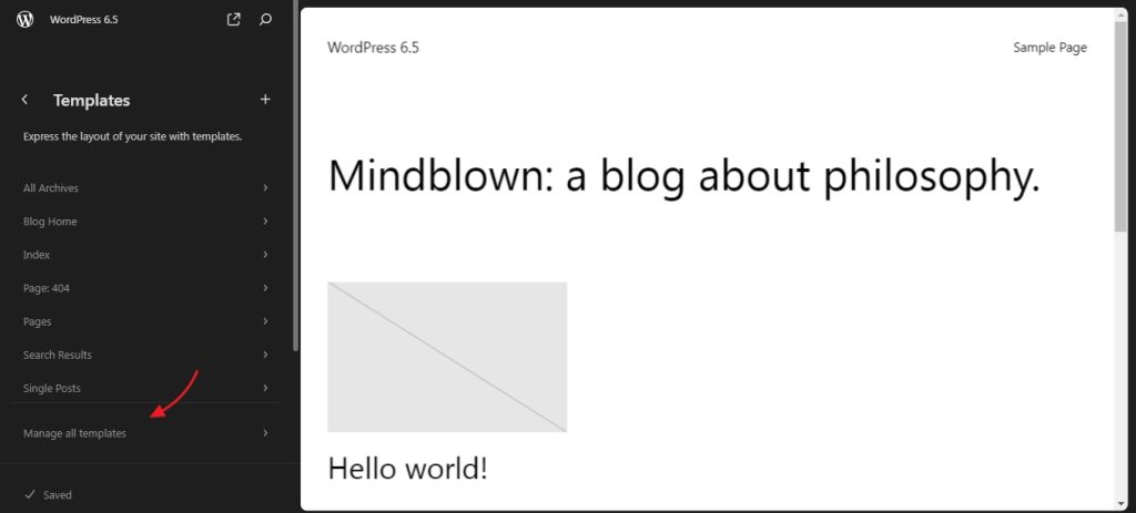 templates data view in WordPress 6.5