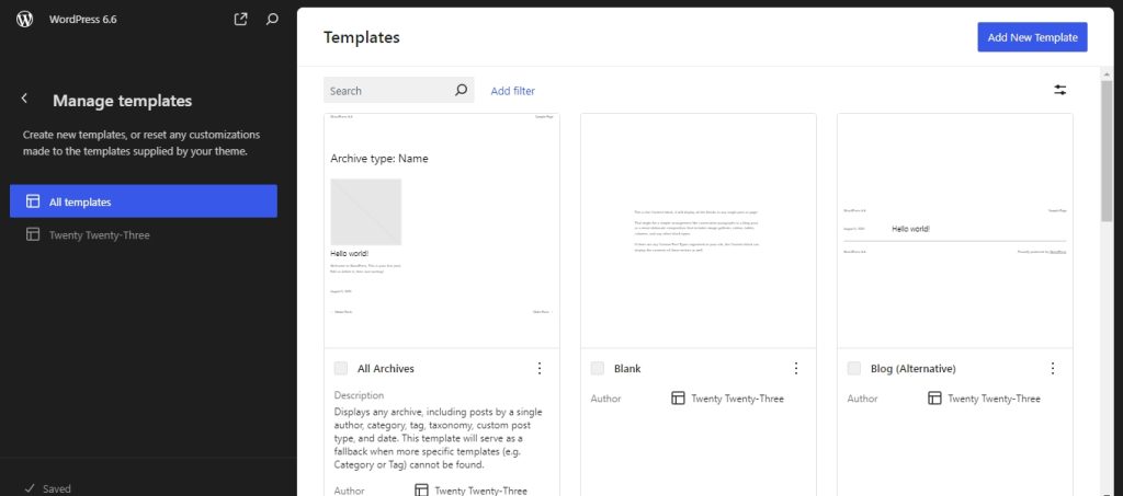 new templates data view in WordPress 6.6