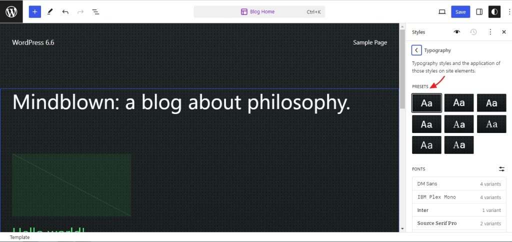 new typography presets in WordPress 6.6