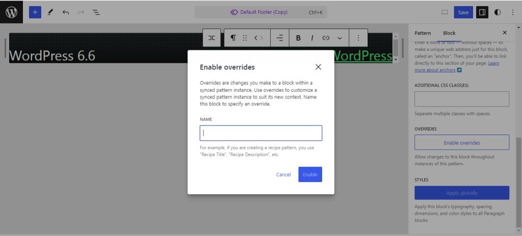 synced pattern overrides in WordPress 6.6