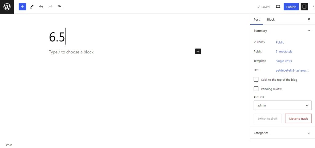 Post editor in WordPress 6.5