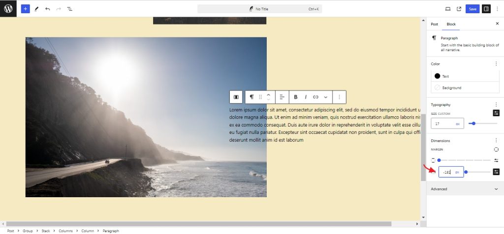 New negative amrgins feature arriving with WordPress 6.6