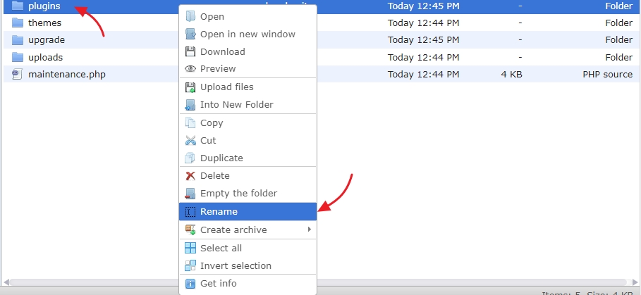 deactivating plugins folder