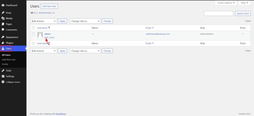 reset admin password from dashboard