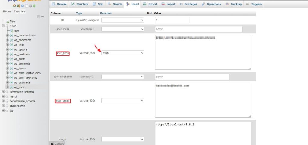 set new password from phpMyAdmin