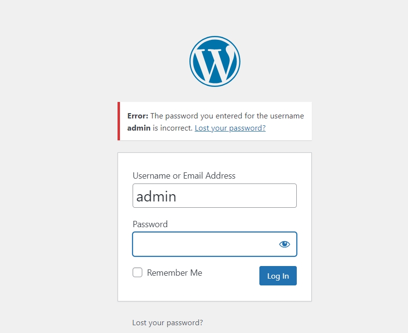 WordPress login error