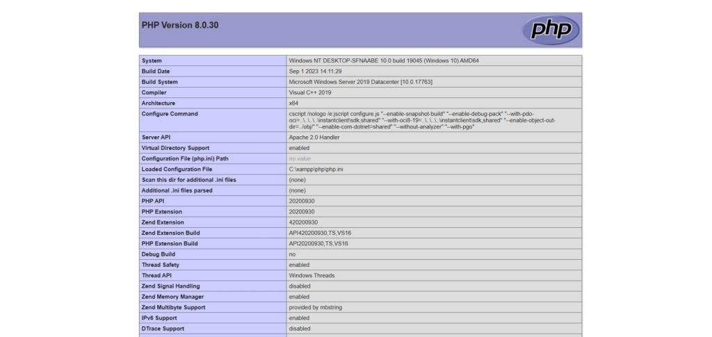 phpinfo details
