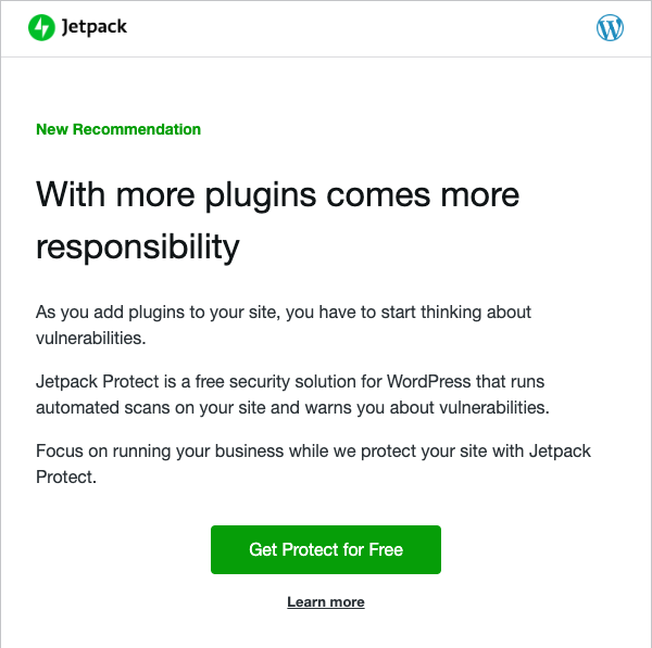 jetpack recommendation mail