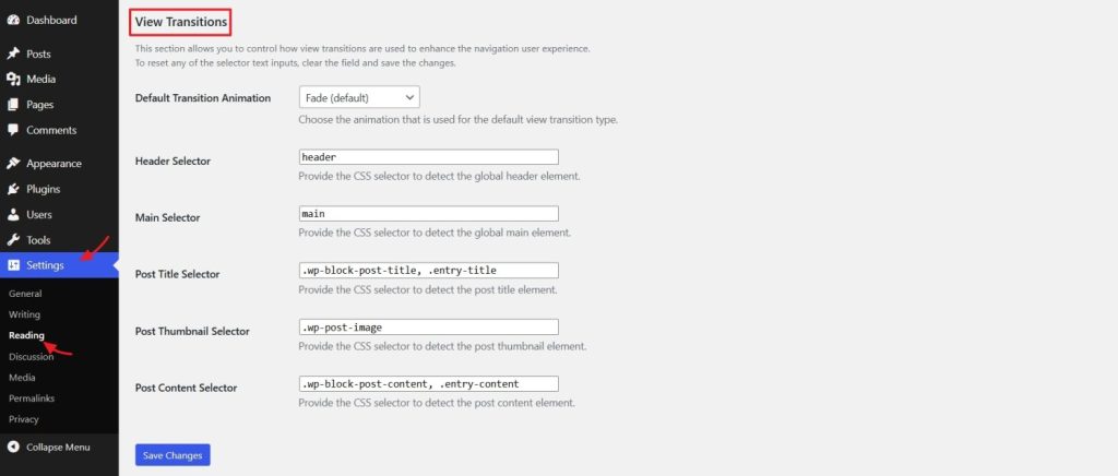 view transitions plugin wordpress