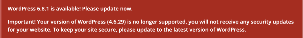 wordpress security update notice
