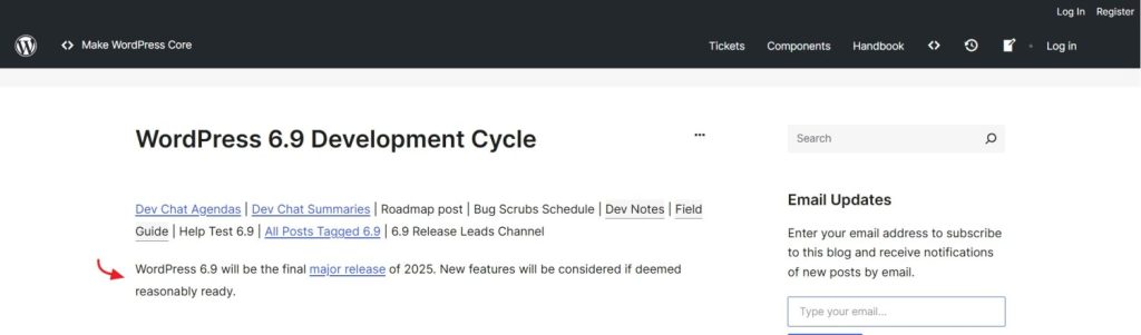 wordpress 6.9 2025 timeline