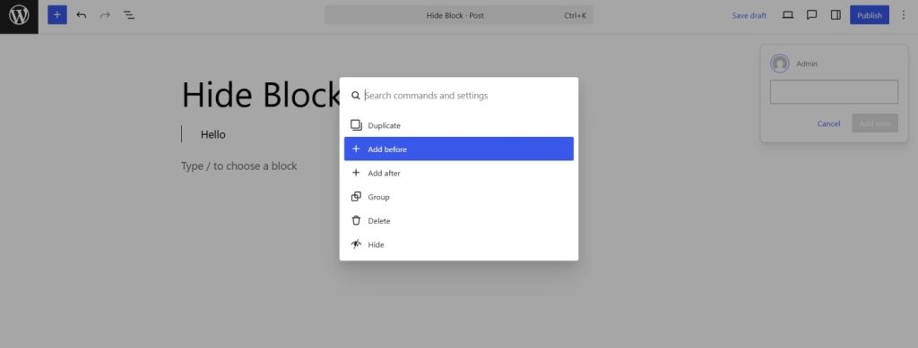 wordpress 6.9 command palette