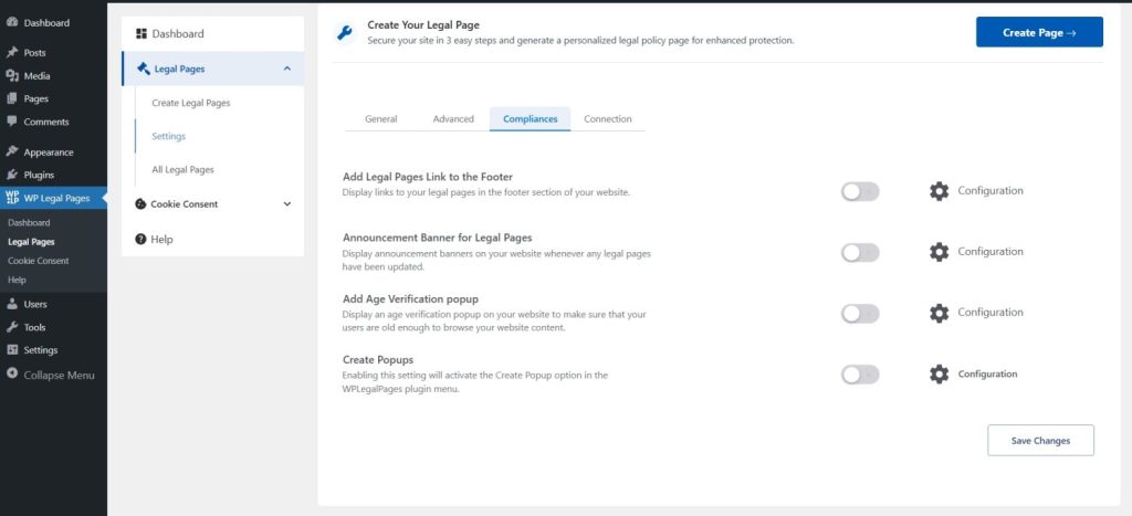 wplp compliance settings