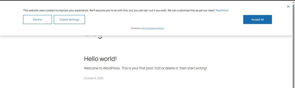 WPLP cookie consent notice for WordPress