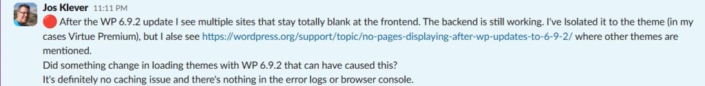wordpress 6.9.2 blank screen bug