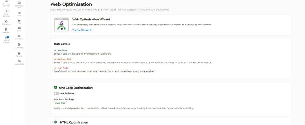 20i web optimisation menu