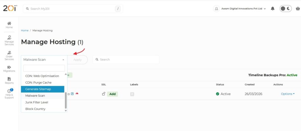 20i manage hosting settings