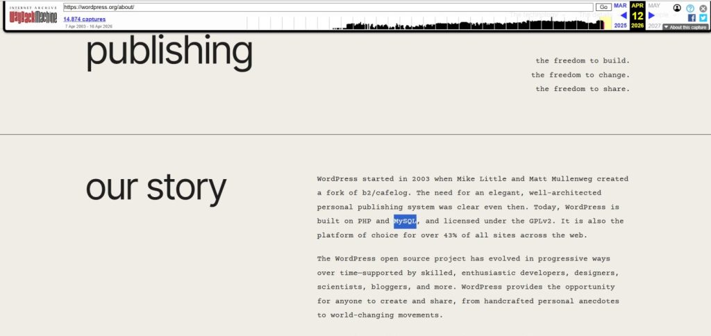 WordPress.org About Page before updation