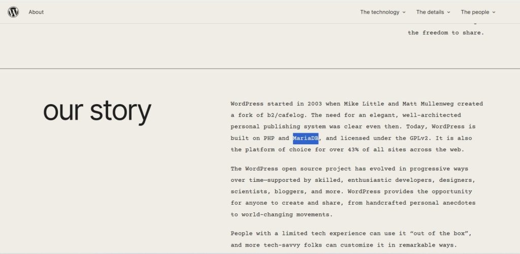 WordPress.org About Page after updation