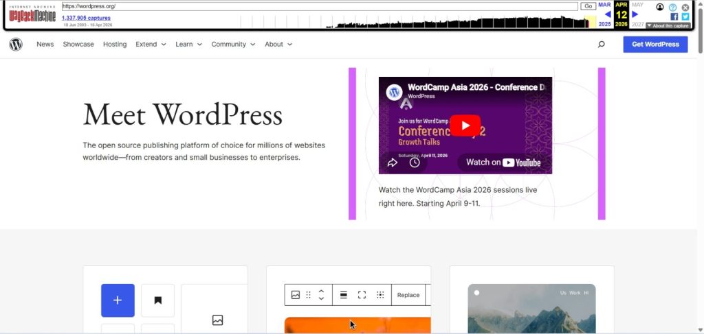 WordPress.org home page key links